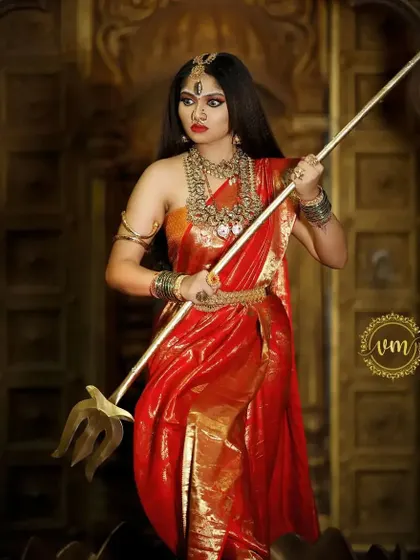 The complete Devi look, with the trident. Our jewellery is often rented by artists and photographers for such creative and powerful conceptual shoots.