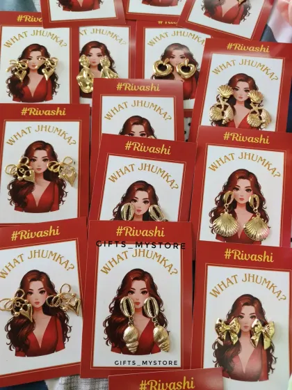 "What Jhumka?" These statement earrings are a fun part of my bridesmaid hampers, each with a custom backing card.