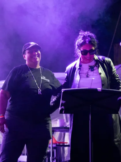 Another shot with Arooj Aftab under the purple stage lights. The atmosphere at these big outdoor shows is always magical.