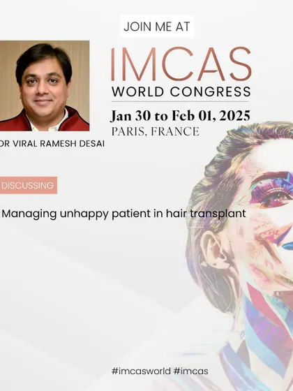 At the upcoming IMCAS World Congress in Paris, I will be giving a talk on a very important topic: managing the unhappy patient in hair transplant. Setting realistic expectations and ethical communication are crucial for patient satisfaction.