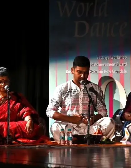 A candid shot of me with the musicians at the World Dance Day festival. The camaraderie between artists is a special part of our lives.