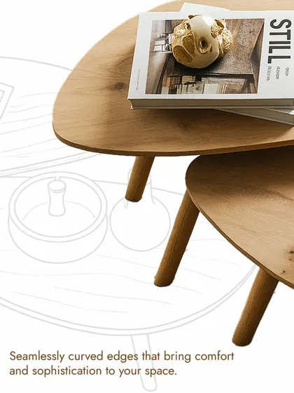 The seamlessly curved edges of this table are designed to bring a sense of comfort and sophistication to your space. This detail shot emphasizes the smooth finish and flowing lines that define its minimalist aesthetic.