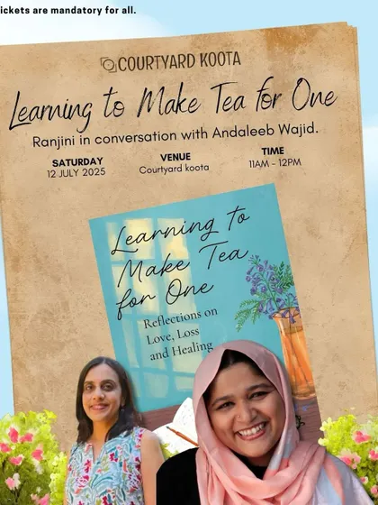 The event poster for the conversation around "Learning to Make Tea for One," a personal memoir of grief and resilience. These sessions provide a space for deep and meaningful human connection.