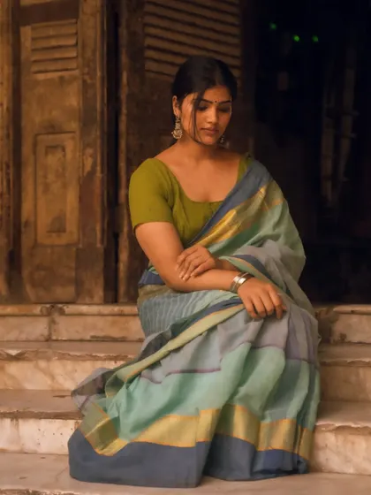 A full series shot around Colaba and CST, blending historic architecture with elegant saree styling. The mix of color and black and white photos shows the versatility of the location and the mood we can create.