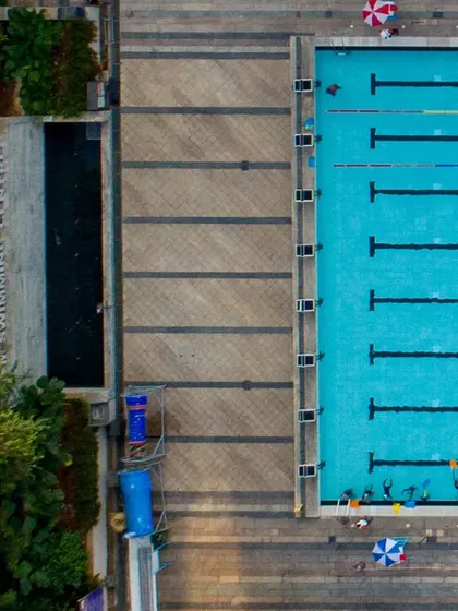 From this angle, you can see our toddler pool and the main 25m pool, highlighting our offerings for all age groups.