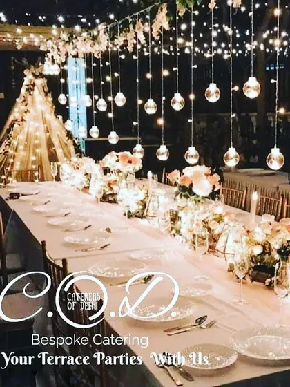 An intimate and magical terrace party setup. We can transform any space with beautiful table settings, floral arrangements, and ambient lighting to create the perfect atmosphere for your celebration.