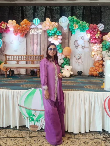 My look for a beautiful baby shower with a hot-air balloon theme. The decor was whimsical and sweet, and I made sure my energy matched the joyful vibe.