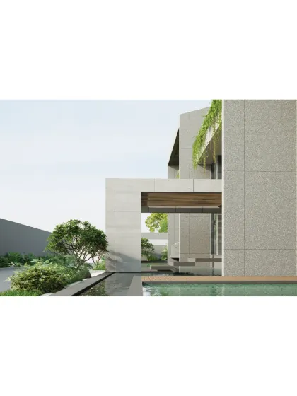 This view of the 'House on Water' highlights the clean, minimalist lines of the architecture against the organic forms of water and plants. The design emphasizes tranquility and a deep connection to nature, creating a private retreat.