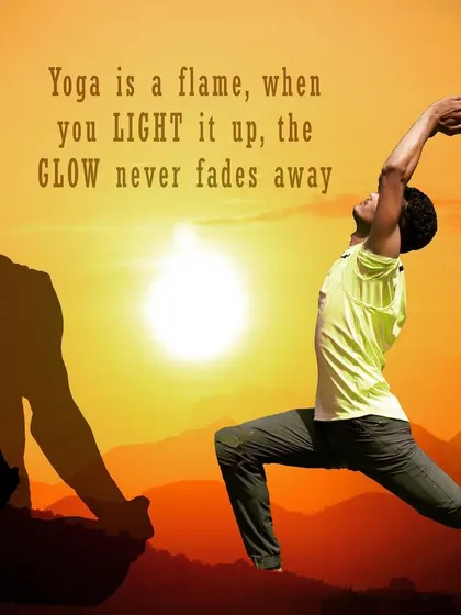 I believe that yoga is a flame that, once lit, continues to glow. This image of the Virabhadrasana I (Warrior I pose) at sunrise symbolizes the energy and light that a dedicated practice brings into your life.