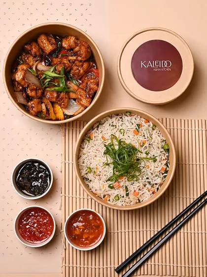 The ultimate comfort meal, delivered. My party packs often include classic pairings like Kung Pao Chicken with vegetable fried rice, complete with all our house-made dipping sauces.