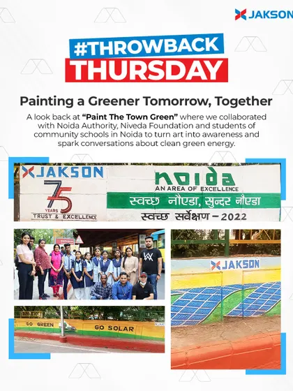 Through our "Paint The Town Green" initiative, we collaborated with Noida Authority and community schools to turn art into awareness. Students painted murals depicting solar energy, sparking conversations about cleaner choices in everyday life.