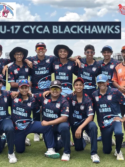 The U-17 CYCA Blackhawks team, coached by our own Coach Subbu. Our partnership involves our coaches traveling to the USA to groom talent and build a strong cricketing culture.