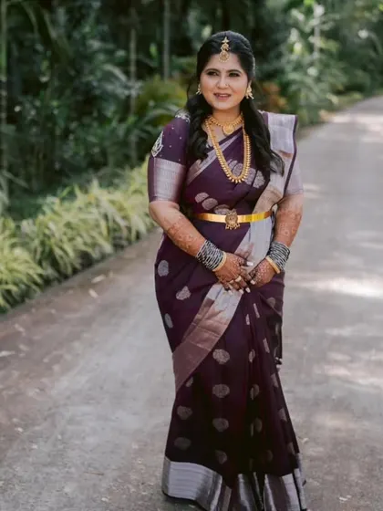 Our lovely client Shanvi celebrating her engagement in one of our classic silk sarees. We provide a wide range of party and event sarees for rent, ensuring you have the perfect traditional attire for any occasion.