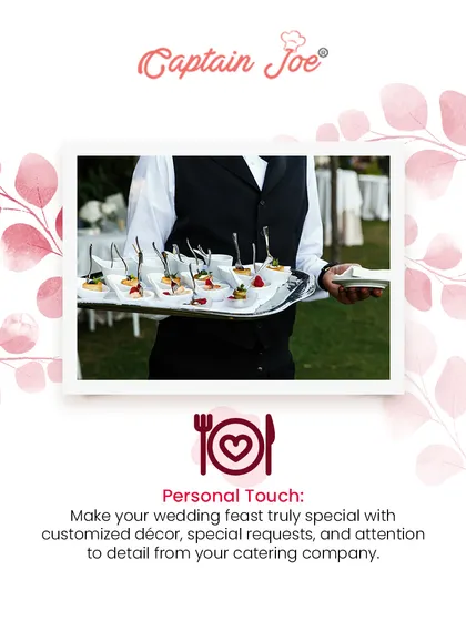 I believe in adding a personal touch to your wedding feast. My attentive staff, seen here serving canapés, is a key part of creating a special and customized experience for you and your guests.