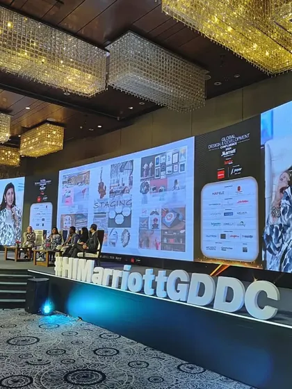 Another view of our director on the panel, sharing insights on how art and accessories add value to a brand's DNA and infuse identity into spaces.