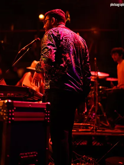 Our keyboardist, Sunil, in his element. The keys and synth textures he adds are essential to our full band sound.