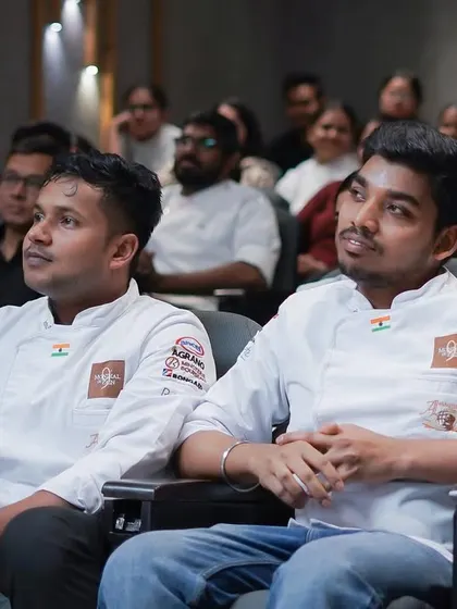 Our champions, Chef Bikash and Chef Farook, at the felicitation ceremony. Their journey of practicing tirelessly for over a year for an international competition is an inspiration to all our students.