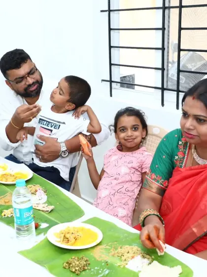 A family enjoying a meal together during a celebration. Our catering service helps create happy memories for guests of all ages.