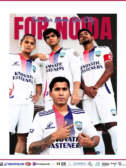 For our home, our city. A powerful image of our players, united in their commitment to represent Noida with pride.