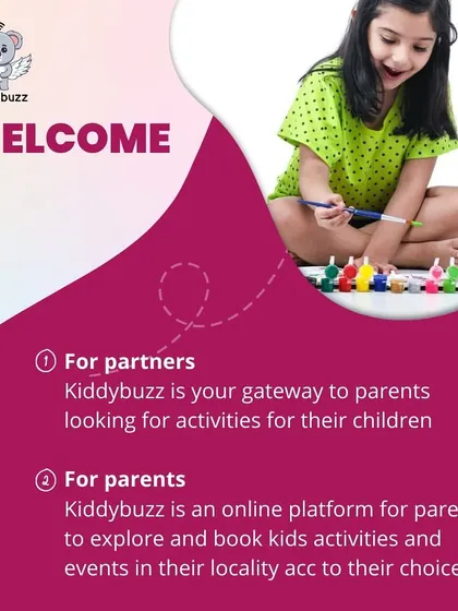 Welcome to Kiddybuzz! This graphic explains my dual purpose: for parents, it's a platform to explore and book kids' activities, and for partners, it's a gateway to reach those parents.