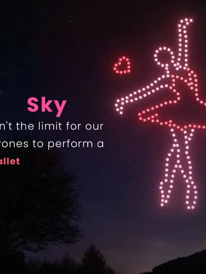 The sky is not the limit for our drones to perform a ballet. This image of a graceful ballerina en pointe shows that we can bring elegance and artistry to our aerial performances.