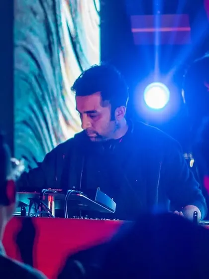 In deep focus during my set in Bhopal. The blue and red lights created a great mood for some hypnotic techno.