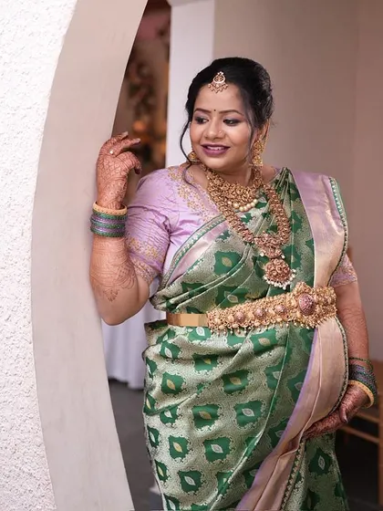 The way the light catches the silk shows the quality of the weave. This saree is not just worn, it is felt.
