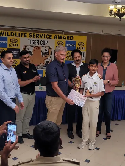 A moment to cherish. Our U12 player Pavandeep receives the 'Tiger of the Tournament' award from World Cup winner and BCCI President, Mr. Roger Binny.