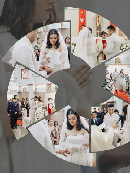 A creative, circular collage of moments from the church ceremony. This artistic layout provides a unique and comprehensive view of the sacred event.