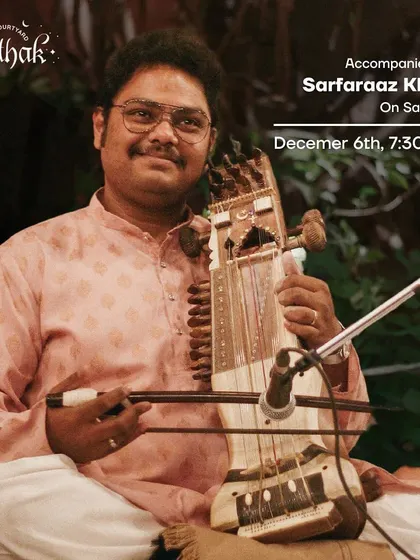 A poster highlighting Sarfaraaz Khan on sarangi for a ghazal night.