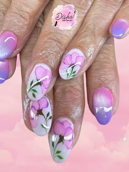 Bloom with every touch. This design combines a soft lavender-to-purple gradient with beautifully hand-painted watercolor-style florals.