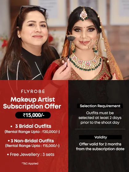 My Makeup Artist Subscription Offer is a game-changer. Rent 3 bridal and 3 non-bridal outfits, plus free jewellery, for your shoots over two months.