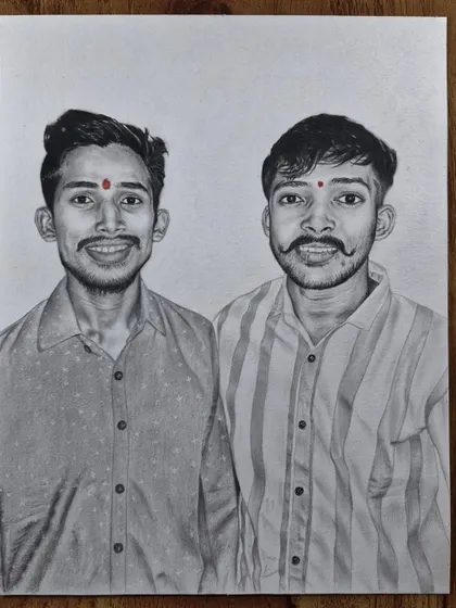 A portrait of two friends, commissioned as a special gift. I can create a shared memory on paper from your favorite photograph.