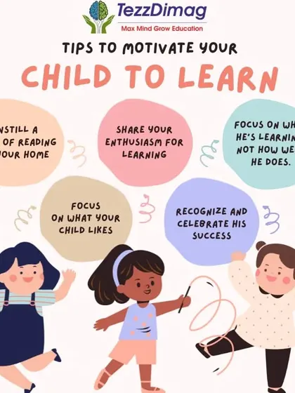 An infographic with tips for parents on how to motivate their child to learn, such as focusing on their interests and celebrating their success.
