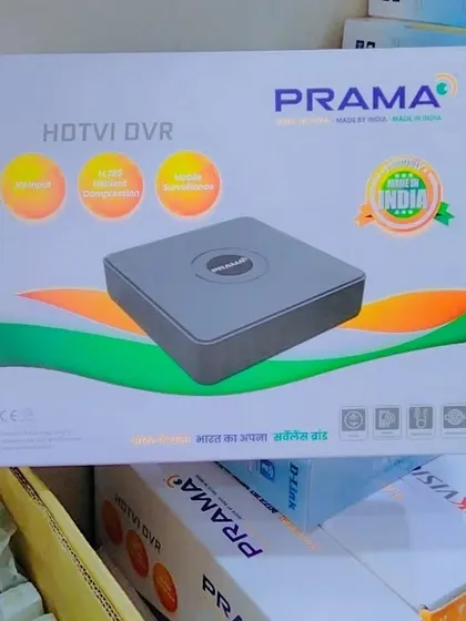 A PRAMA HDTVI DVR, another excellent 'Made in India' product. This device records footage from analog HD cameras and offers features like H.265+ compression to save storage space.