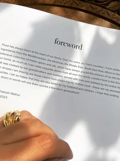 The foreword from a family cookbook, where the author shares her hope that putting these recipes into words will see them survive a few more generations.