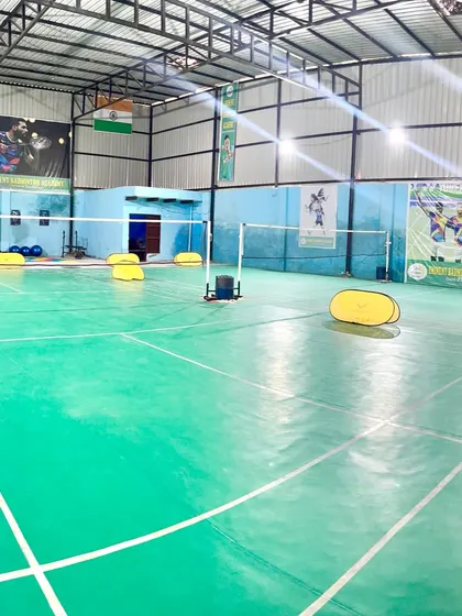 Another perspective of our indoor courts, showing the setup for drills and practice matches.