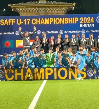 The Indian U17 team celebrates their victory at the SAFF U-17 Championship. This is the culmination of months of hard work, dedication, and disciplined training.