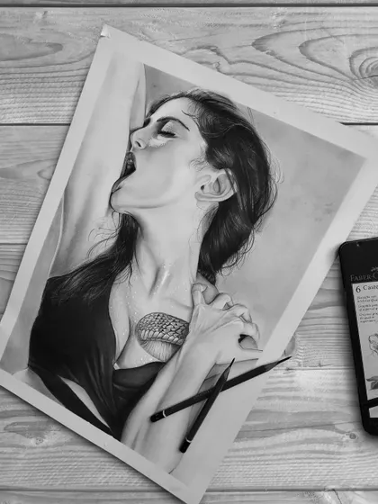 A dramatic portrait where I focused on capturing realistic hair texture and anatomy. The pose was challenging, but I'm proud of how the shading on the skin and the individual hair strands turned out.