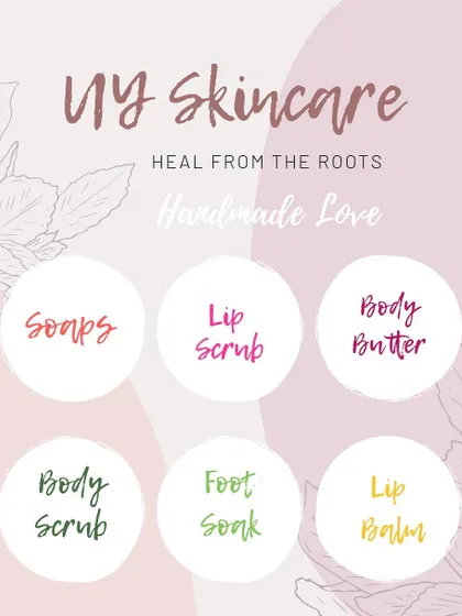Another version of my product list, highlighting the "Heal from the Roots" philosophy of my brand.