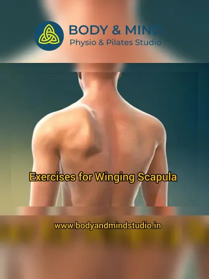 This image introduces exercises for a winging scapula, a condition where the shoulder blade protrudes due to muscle weakness.