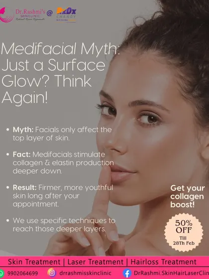 It's a myth that facials only provide a surface glow. My Medifacials are designed to stimulate collagen and elastin production in the deeper layers of the skin, resulting in firmer, more youthful skin long after your appointment.