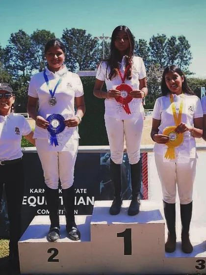 Our talented young female riders dominate the podium at the Karnataka State Equestrian Competition, showcasing their skill and competitive spirit.