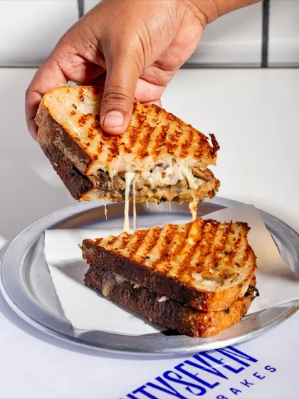 The Cheesy Mushroom Melt, with its glorious cheese pull, is a vegetarian favourite.