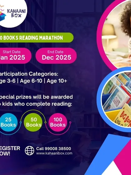 This graphic outlines the participation categories and prizes for our reading marathon. We award prizes for completing 25, 50, and 100 books.