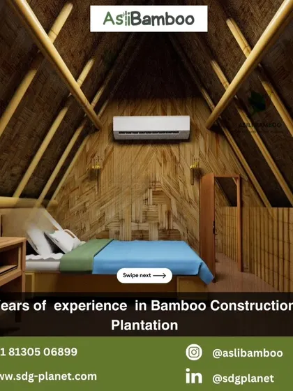 The interior of one of our bamboo cottages reveals a warm and inviting space. The walls, ceiling, and structural beams are all made of bamboo, creating a cohesive and tranquil atmosphere. We have over 10 years of experience in bamboo construction.