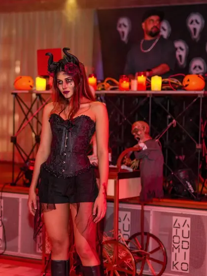 On the decks for our Halloween fashion show, with spooky decor setting the scene.