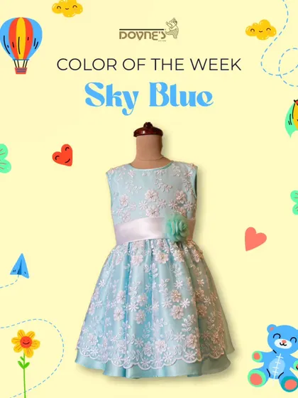 Our color of the week is Sky Blue! This graphic features a dreamy blue lace dress that is as light and beautiful as a summer sky.