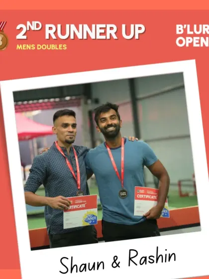 A shout-out to our 2nd runners-up, Shaun & Rashin, who earned their medals and certificates through skill and determination in the Men's Doubles.
