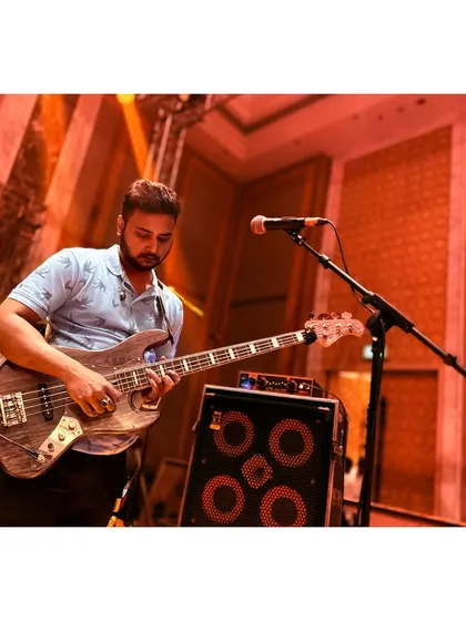 The bass guitar is the backbone of our sound. Here's a shot from our pre-show check.
